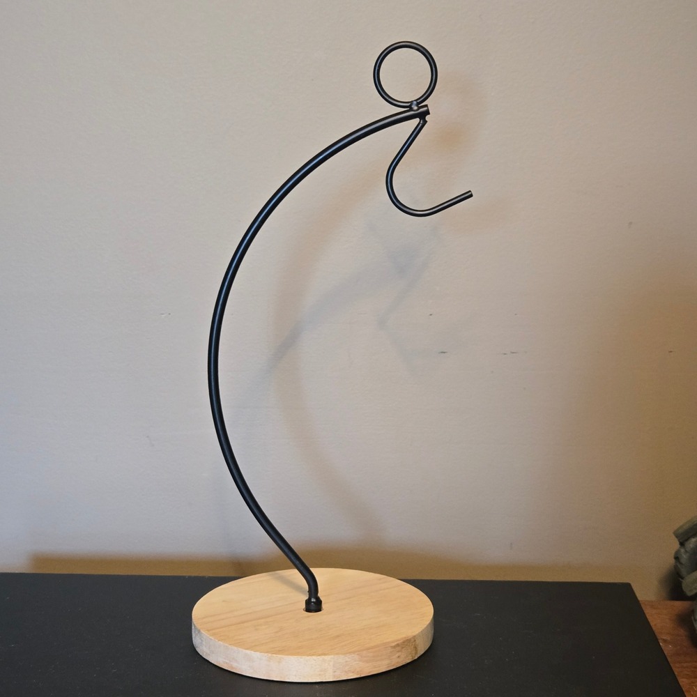 Modern Banana Hanger Stand Black Metal Hook Natural Wood Base Kitchen Storage‎